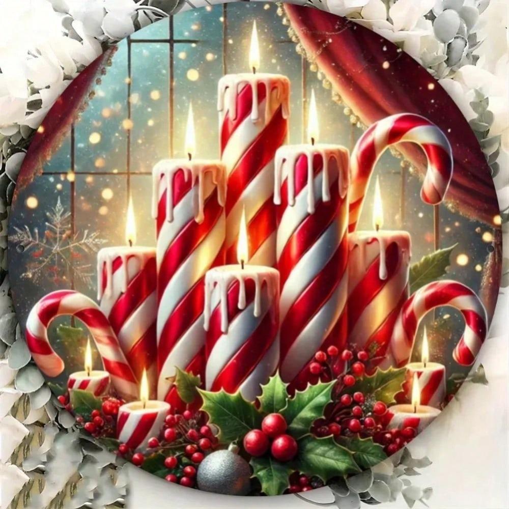 Christmas Wall Art Metal Decor Festive Candle Holly Snowflakes Holiday Home Decor Durable Metal Sign