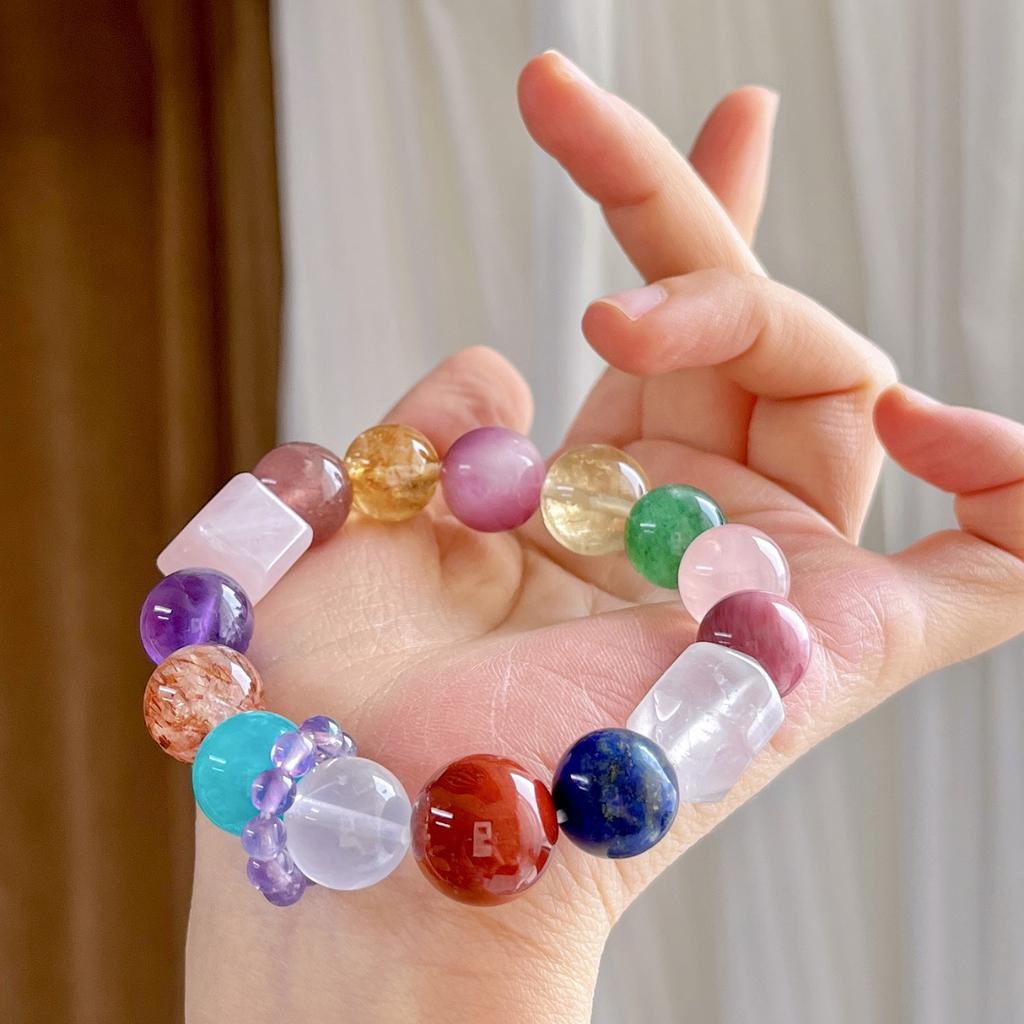 12Mm High Quality Natural Purple Lithium Huinan Red Tianhe Stone Lapis Lazuli Amethyst Duobao Bracelet Bracelet.