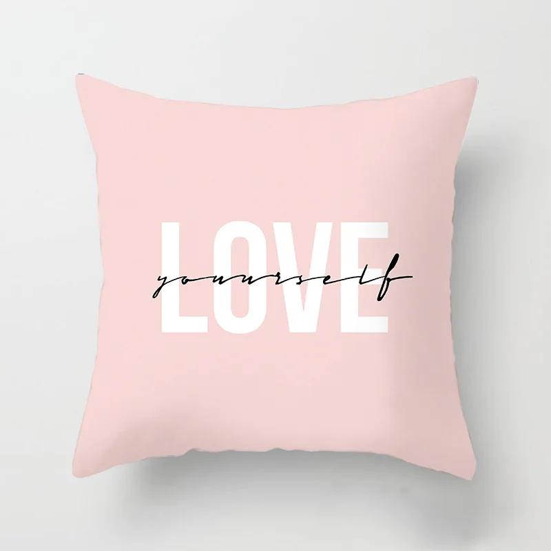 Love Heart Letters Floral Pillowcase Modern Nordic Fashion Pink Cushion Cover Sofa Seat Wedding Decorative Throw Pillows Cover