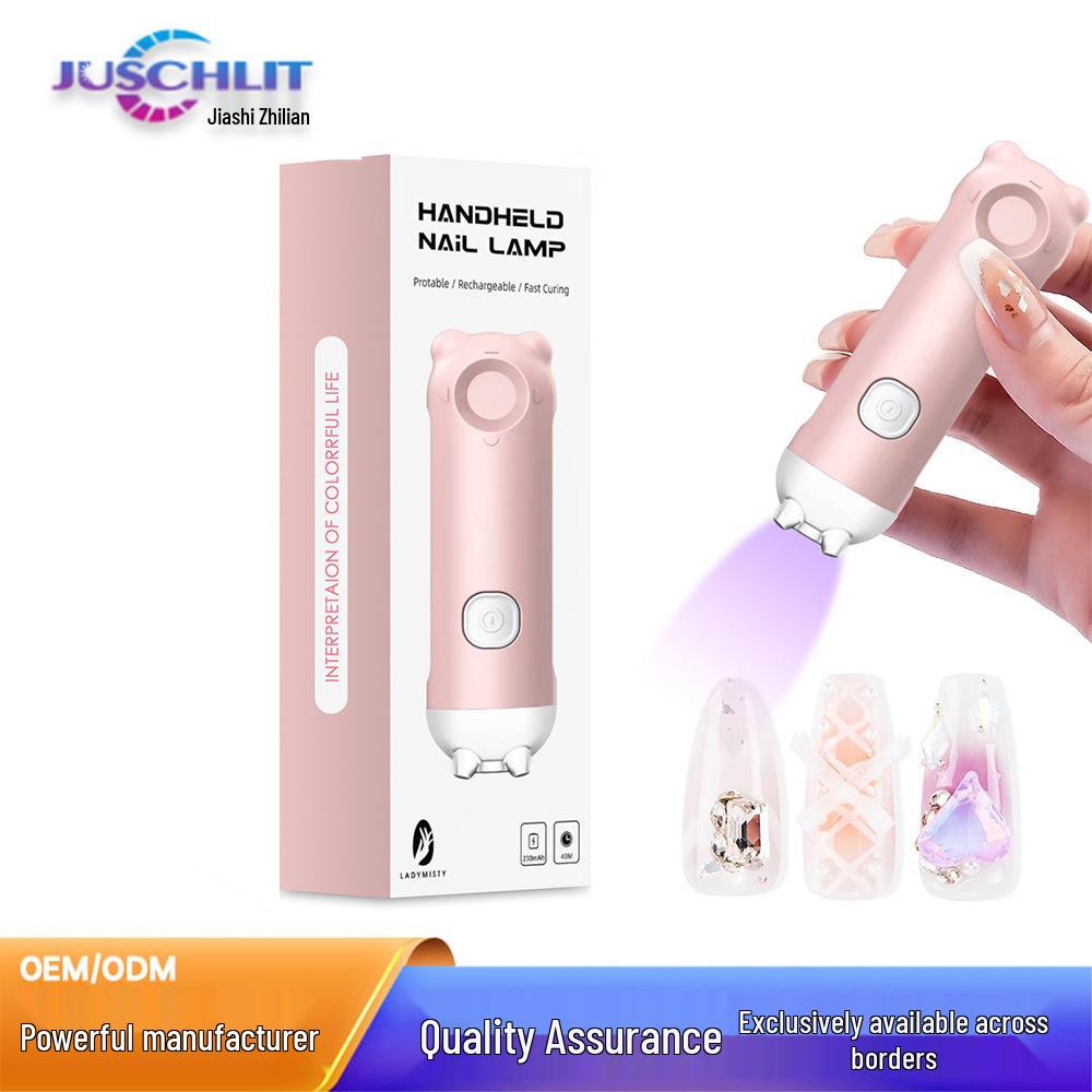 Rechargeable Handheld Nail Art Spotlight: No-Blackening, Quick-Dry Light with Screen Display Nail Lamp Cyan Cat Ear (English Box)