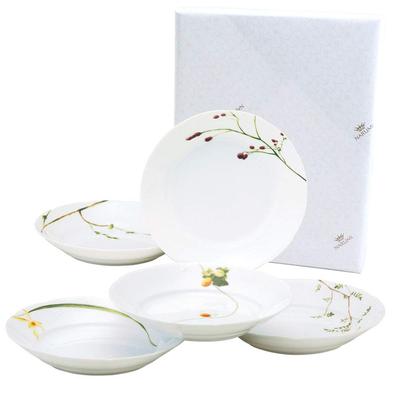 NARUMI Teller-Set, Satohana Goyomi, Durchmesser 21 cm, grünes Blumenmuster, 5-Muster-Set, süßer Curry-Teller, Pasta-Teller, Hochzeitsgeschenk, mikrowellengeeignet, erwärmbar, hergestellt in