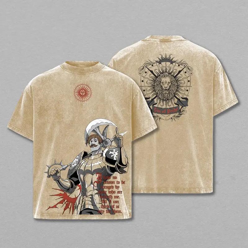 Die sieben Todsünden Escanor T-Shirt Anime Aufdruck Gewaschen Übergroß Kleidung Herrenbekleidung Hohe Qualität Lässig Baumwolle T-Shirts Tops