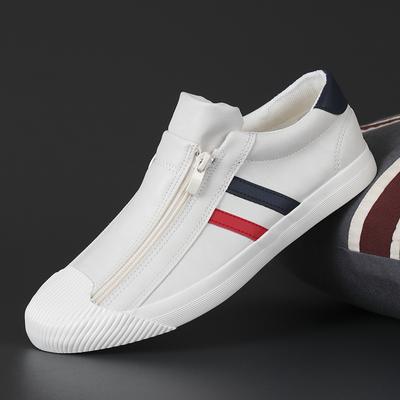 Men Canvas Casual Shoes Outdoor Beige Sneakers Male Fashion Double-Row Side Zipper Design Loafers Light Walking Shoes For Men