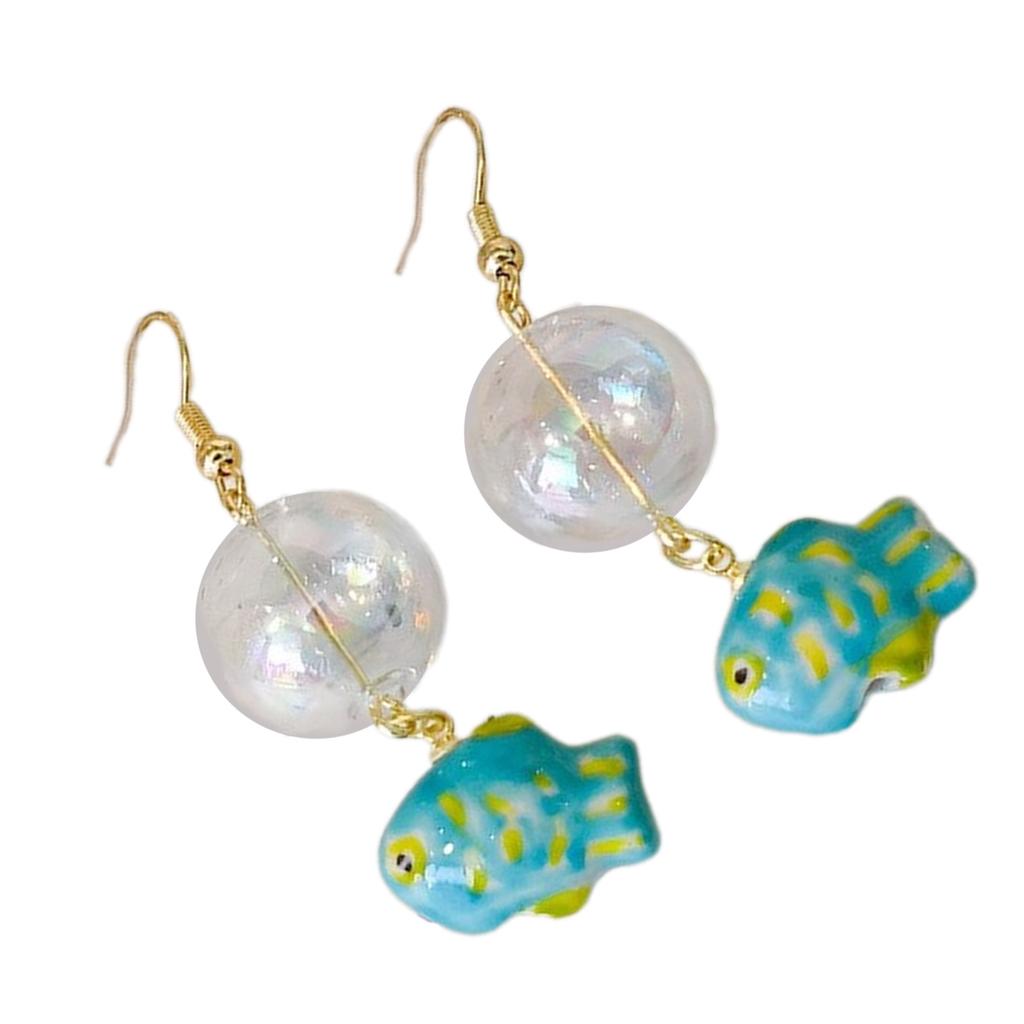 Fashion Dangle Earrings Hoop Earrings Cartoon Lovely Bubble Fish Pendant Earrings Statement Jewelry for Women Girls