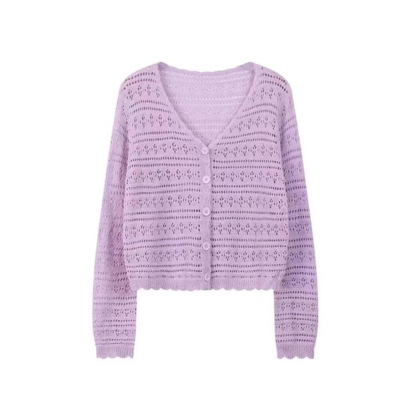 Women's Korean Style Ice Silk Cardigan - Loose Fit, Long Sleeve, Short, Thin Shawl for Sun Protection.