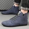 Fashion Men High Top Suede Casual Shoes with Brown Leather Lace Up Ankle Boots Cushioned Insoles Anti Slip Black Sole Retro Style Boots