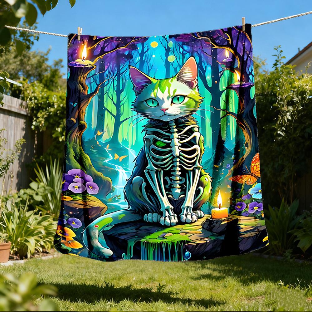 

1pc Fantasy Cat Artwork Print Outdoor Blanket, Lightweight Polyester, 80x120cm