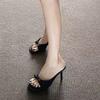 Fashion French Style Bow Slippers for Women 2025 Summer New Square Head High Heel Slippers Fashion Casual Leather Sandals Designer Pumps