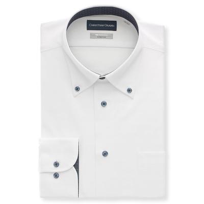 Yofuku No Aoyama Dress Shirt, Non-Iron Tech, Long Sleeve, Wrinkle-Resistant, Button-Down Collar, Standard Size, Men's, White/Woven Pattern 2