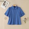 ZANZEA Women Commute Casual Turn Down Collar Loose Half Sleeve Blouse