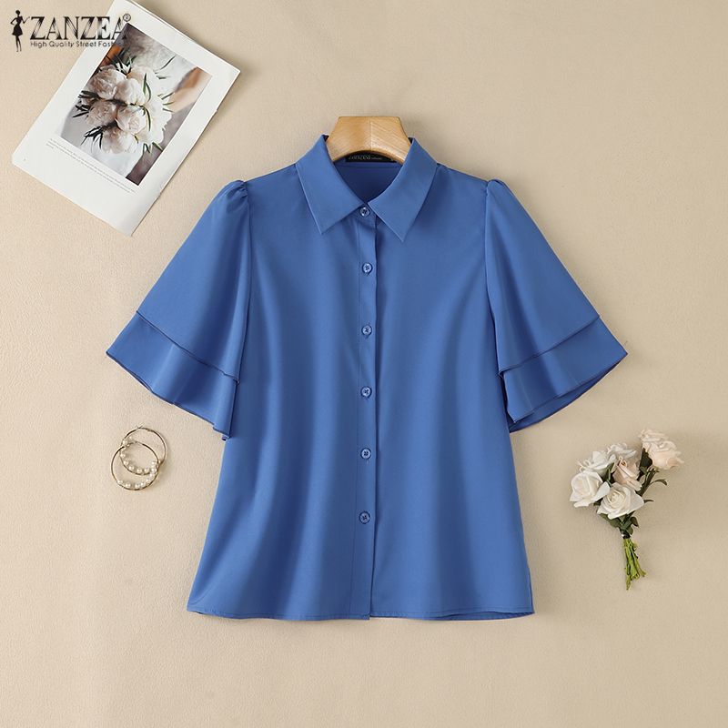 ZANZEA Women Commute Casual Turn Down Collar Loose Half Sleeve Blouse