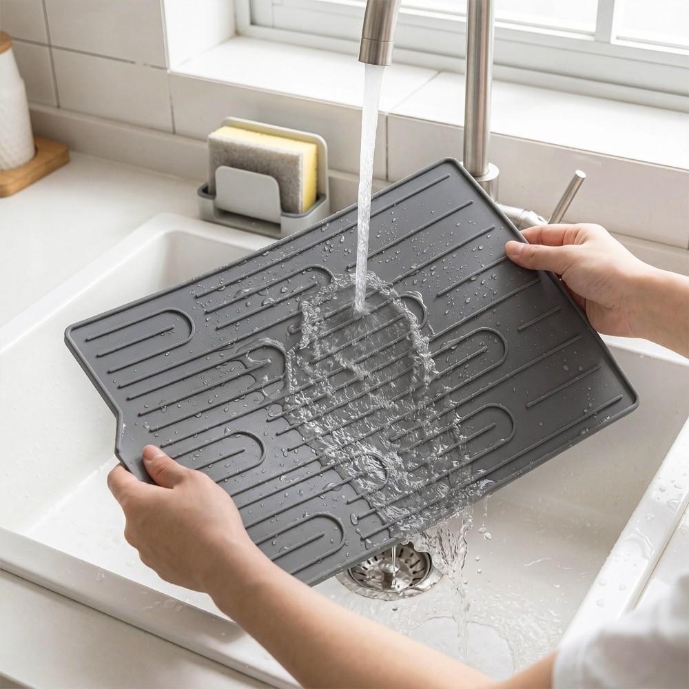 Heat Resistant Kitchen Sink Mat Drainage Function Dish Drying Pad Home Kitchen