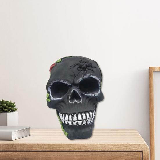 Day of The Dead Skull Statue Tabletop Floral Skull Figurine Halloween Human Skull Model for Home Decoration