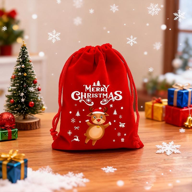 12PCS Christmas Gift Bags 10x15cm Red Velvet Drawstring Pouch for Candy & Treat Festive Party Favors Wrapping Bags