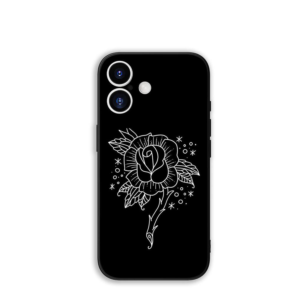 For Apple iPhone 16 15 14 Plus 13 12 Mini 17 Pro Max + ProMax 16E Air 15+ Phone Cover Case Black White Rose Flower Casing