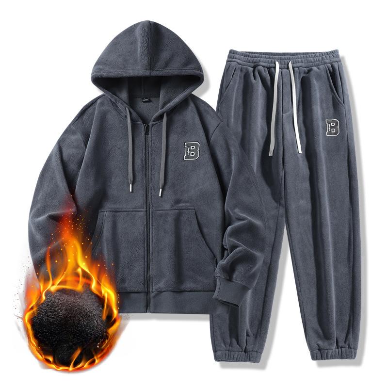 Зимний новый мужской повседневный спортивный костюм с термобельем — фото 3