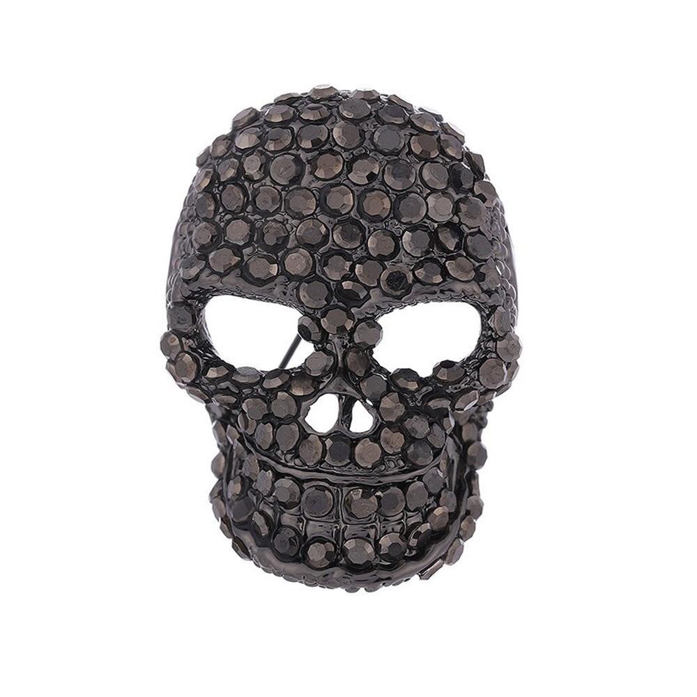 Punk Style Retro Skull Pin Rhinestone Gothic Skull Badge Lapel Pin Halloween Skeleton Brooch Men чёрный