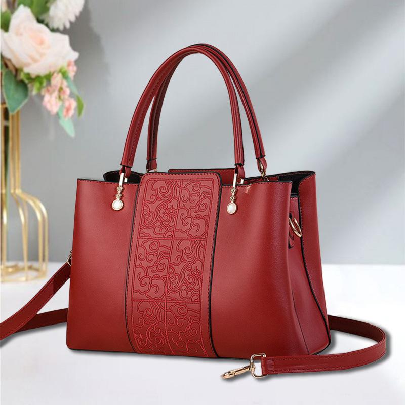 Große Rote Damenhandtasche mit chinesischem Muster, Damen-Einschulter-Umhängetasche, Vielseitig und Modisch, Geschenk für Mama Tasche