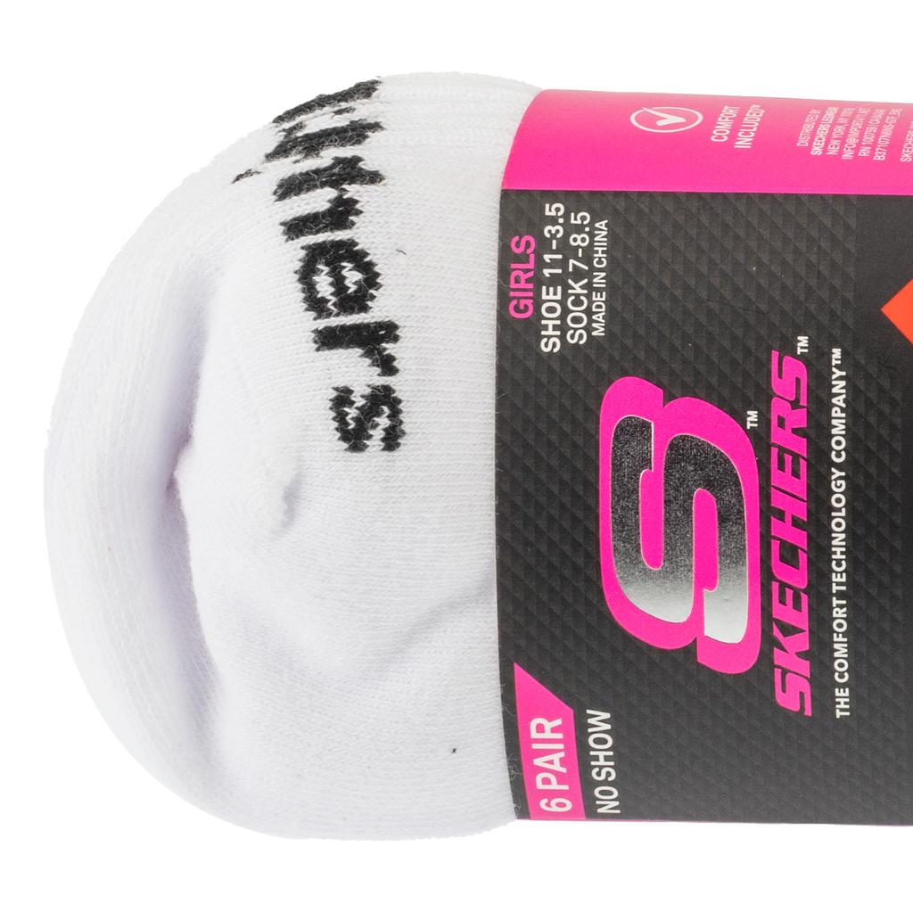 Skechers 6pk Girls Cotton Ns Socks, for Girl White Socks