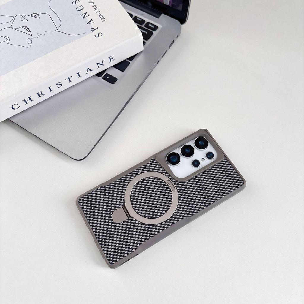 Samsung S25 Ultra Slim Carbon Fiber Magnetic Case with Stand & Drop Protection