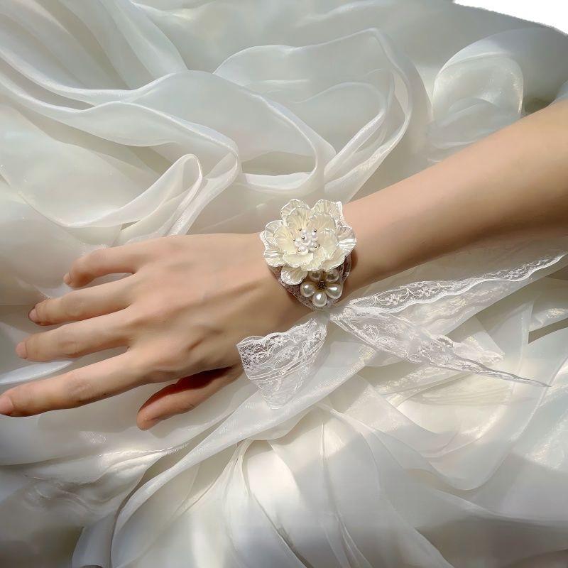 Korean Style Wedding Wrist & Boutonniere Floral Bracelets for Bridesmaids & Groomsmen