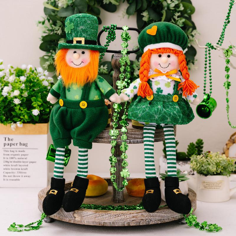 Polyester Fabric Delightful St Patricks Day Boy Doll With Green Leaf Theme For Decoration Seasonal
