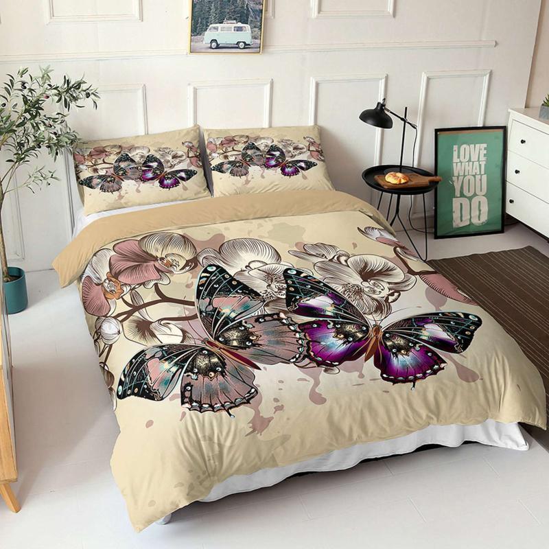 Butterfly Duvet Cover Set Queen Size Blue White Butterflies Printed Comforter Cover For Girls Kids Teens Microfiber Quilt Cover