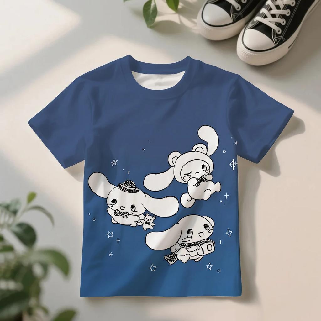 Summer Girls' Casual T-Shirt Cute Cinnamoroll Short Sleeve Lightweight, Breathable, Comfortable Top
