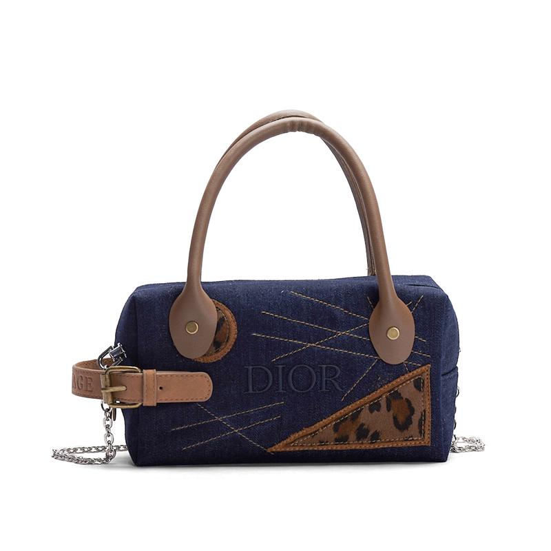 

DIOR Bag [Customized cosmetic bag] Bubble jellyfish, citrus salami, shoulder handbag, portable storage, denim fabric, miu Deconstructing leopard print синий