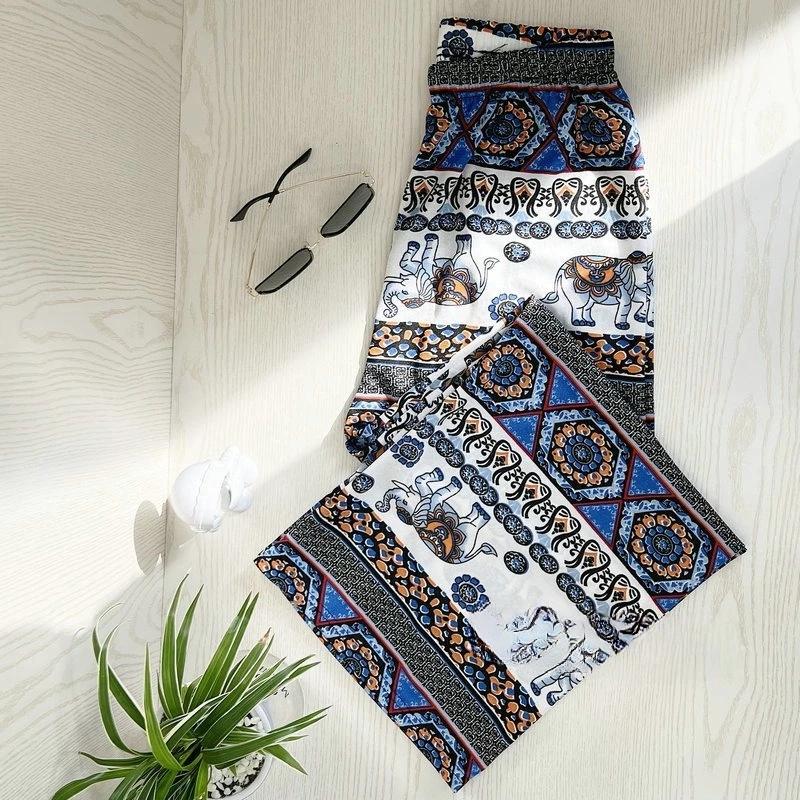 Elephant Pants Adjustable Elastic High Waistband Strap Loose Leg Unisex Man Women Print Thailand Casual Streetwear Beach Bohemian Retro Vintage