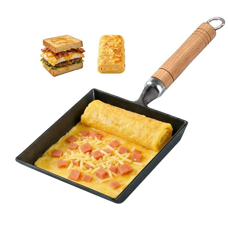 

SHGO-Japanese Egg Omelette Pan, Cast Iron Tamagoyaki Pan, Food Pan, Rectangular Breakfast Sandwich Cooking Tool With Wooden Hand