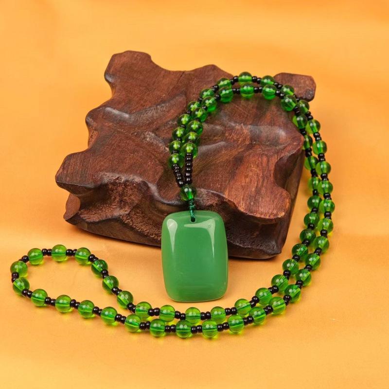 Unisex Wushi Pai Pendant Necklace: Imitation Jade Ping'an Pai Xinjiang Hetian Jade Glass Pendant