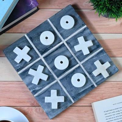 Crocon Marble Tic Tac Toe Game Set for Children Kids Senior Black Board Tic Tac with White Marble Zero & Cross Fingering Size 20x20x2 Cm