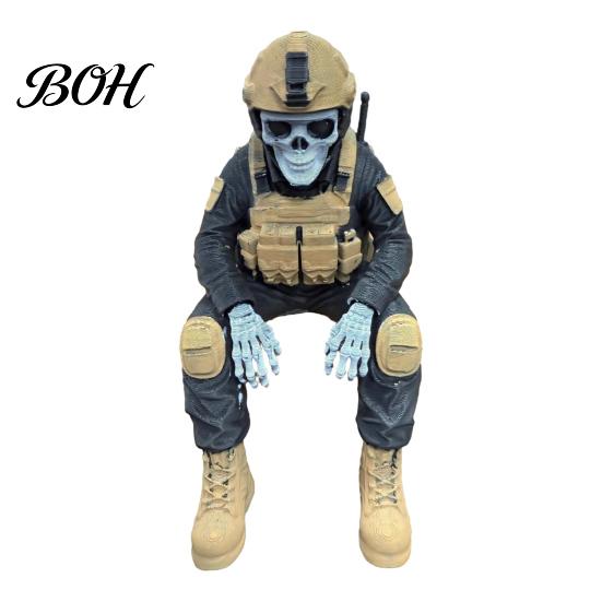Military History Buff Gift Skeleton Hero Shelf Sitter Ornament, 3D Printed Soldier Figurine, Remembrance Sculpture Gothic Tactical Warrior Sitting