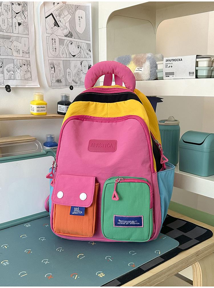 Schoolbag Vibrant Colorful Contrast Color Splicing School Bag Junior High School Student High Saturation Multi-layer Storage Campus Commuter Versatile