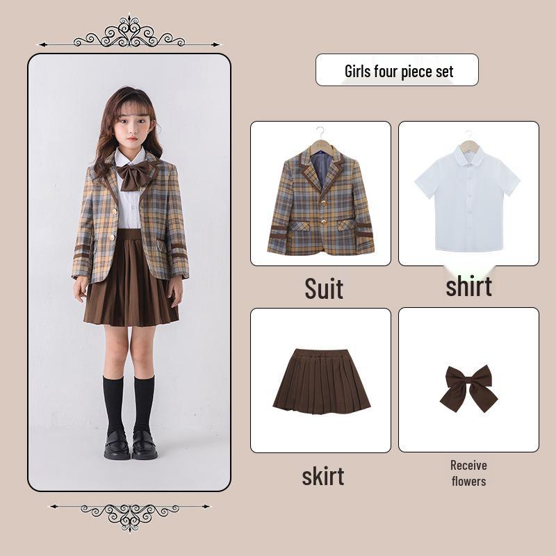 Children's British Academy Style Plaid School Uniform Set - Spring & Autumn