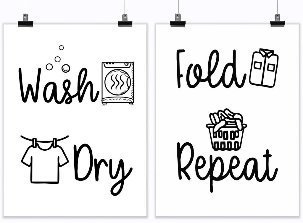 Inkdotpot 2 Piece Laundry Signs for Laundry Room Decor Wash Dry Fold Repeat Poster With Frame, Laundry Room Wall Art Signs Framed