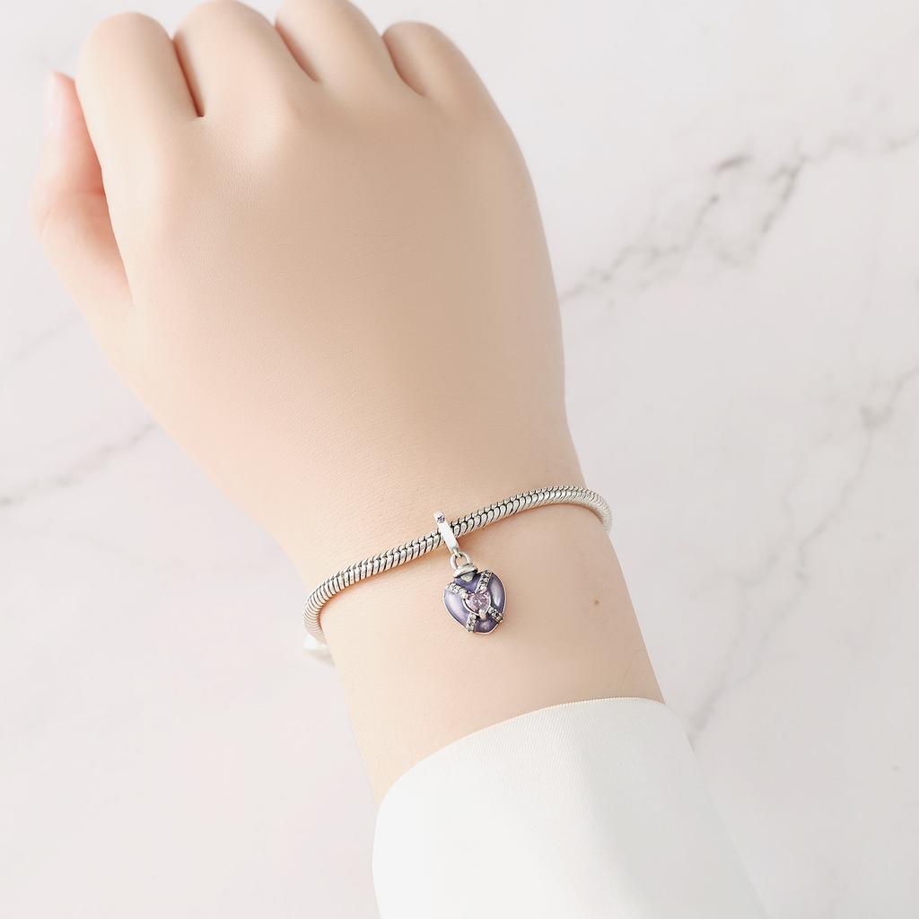 Copper Purple Heart Love Shape Pendant Charms Beads Fit Original Bracelets Diy Jewelry Fine Gifts Accessory