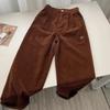 Women Korean Fashion Spring Fall Retro Straight High Waist Corduroy Pants Causal Full Length Trousers All Match Office Lady Pant