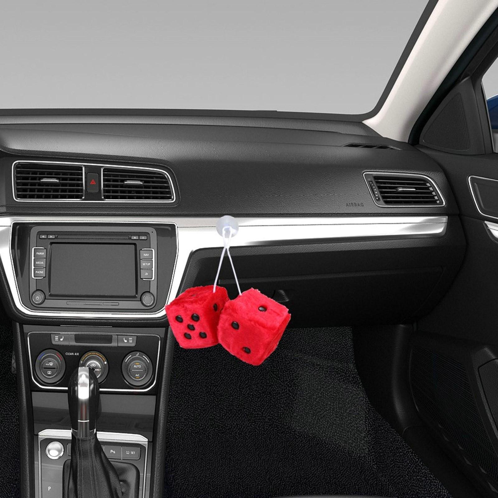 Een paar Retro vierkante spiegel opknoping paar Fuzzy pluche dobbelstenen met stippen voor auto decoratie (paars) | NL