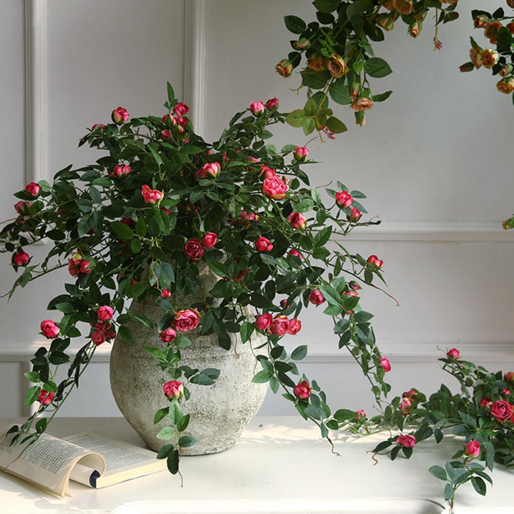 Faux Silk Flowers Simulated Realistic Hanging Artificial Rose Garland Green Plant Wall Fence For Home Birthday Wedding Decor