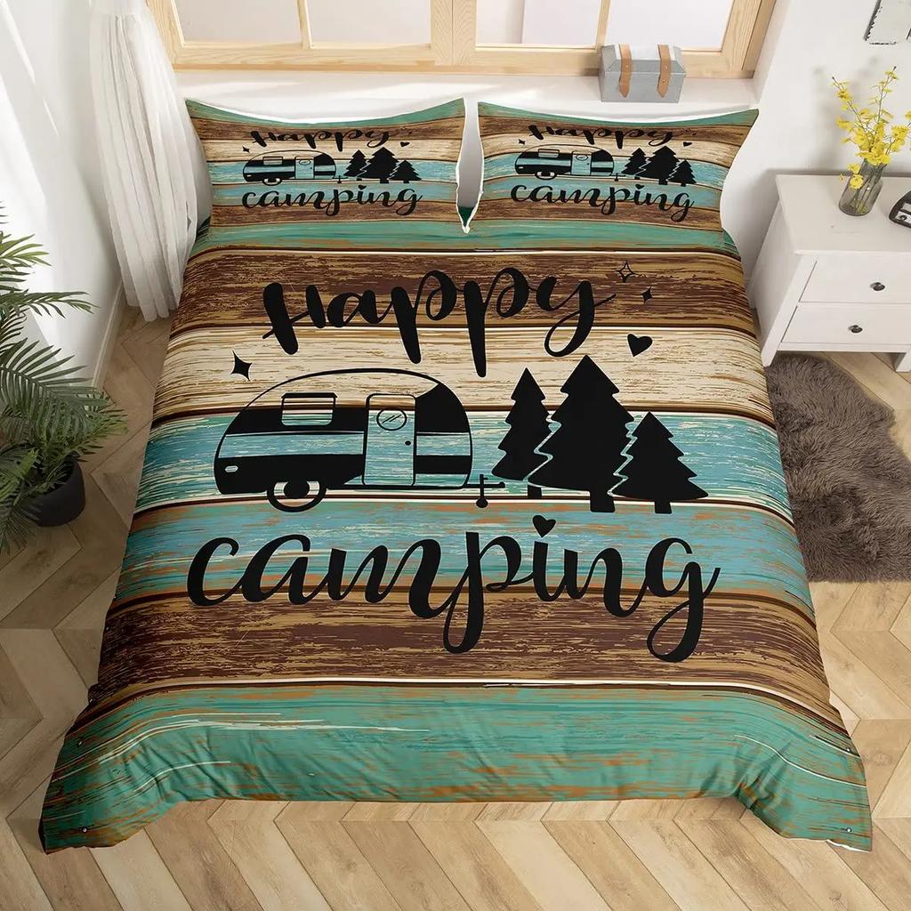 3D Modern Retro Wood Duvet Cover Lovely Pattern Polyester Quilt Cover Pillowcases For Kids Adults Bedroom Decor King Queen Size