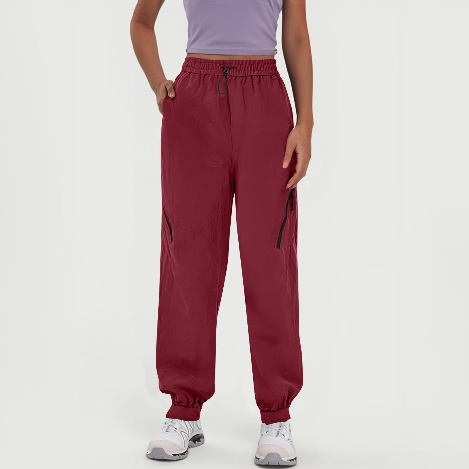 

Женские водонепроницаемые быстросохнущие брюки парашютисты, брюки с широкими штанинами, однотонные повседневные спортивные брюки XL винный