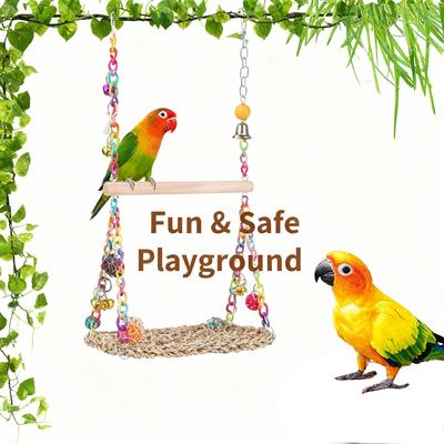 Woven Bird Hammock Woven Grass Bird Hammock Toy Parrot Platform Climbing Perch Stand Chew Toy Lovebirds Cockatiels Swing