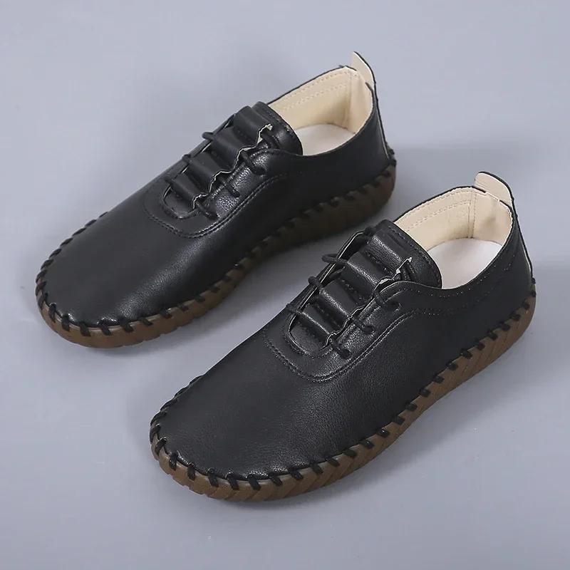Scarpe Basse da Donna Casual Cucite Oxford Stringate in Pelle Suola Morbida Comode Mocassini Loafer Taglia Grande 43