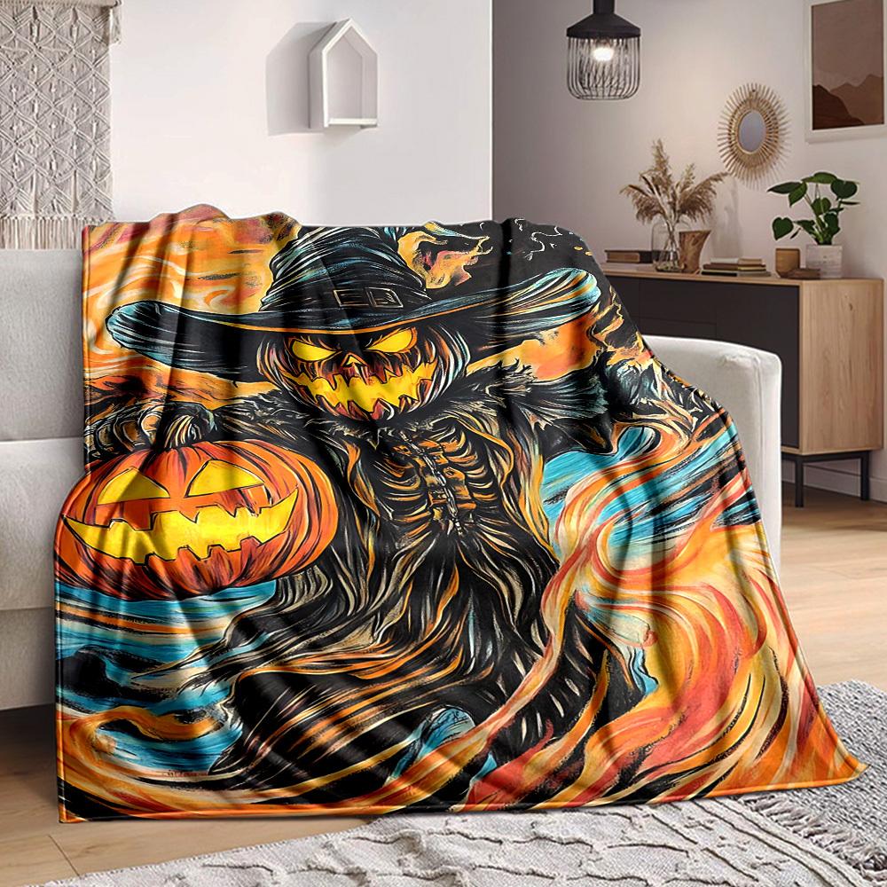 1pc Halloween Pumpkin Print Blanket Lightweight Flannel Throw Blanket For Sofa, Bed, Living Room, Office, Outdoor Travel, Camping