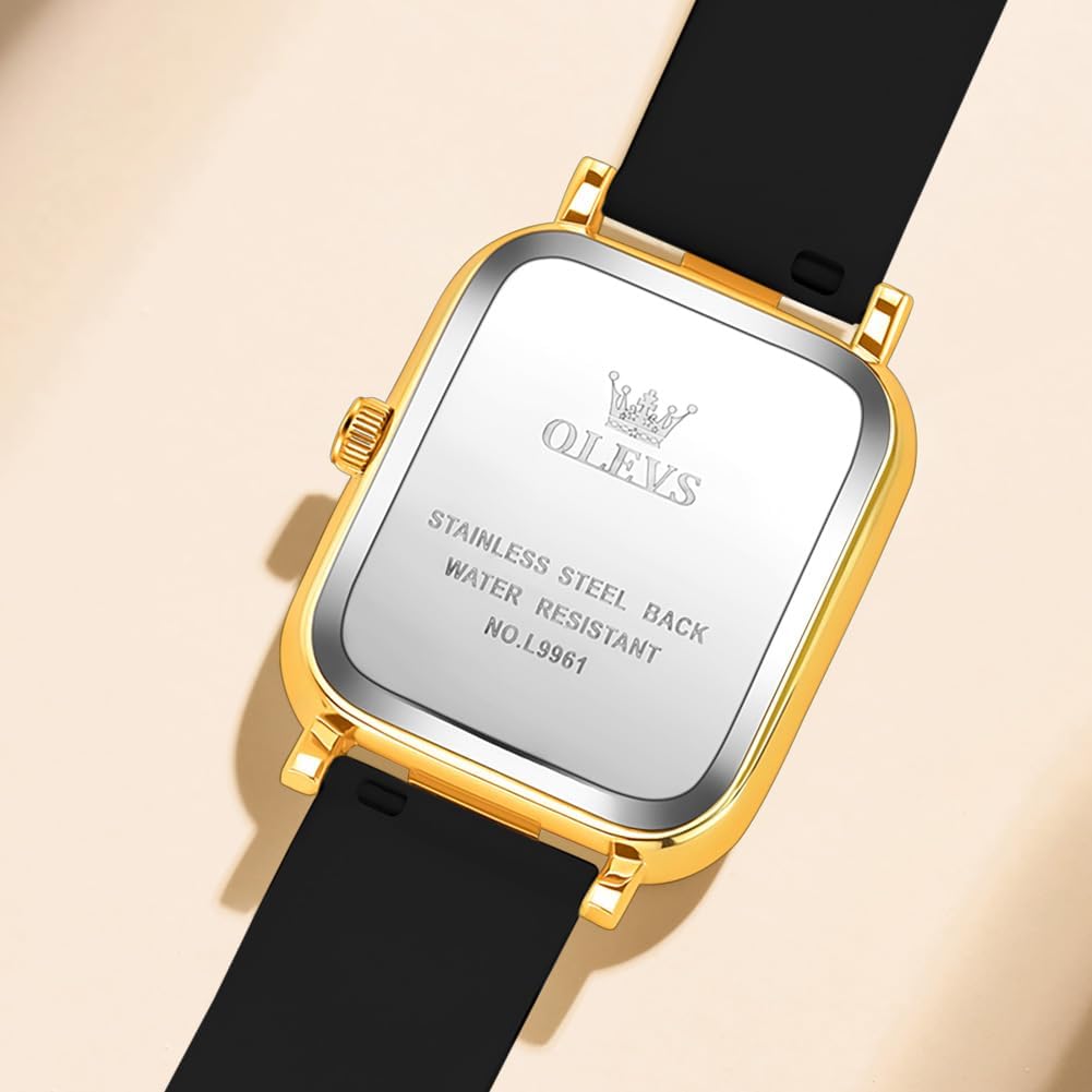 OLEVS Women's Waterproof Quartz Watch, Easy to Read, Popular, Stylish, Silicone Band, Gift for Women, Black [Parallel Import]