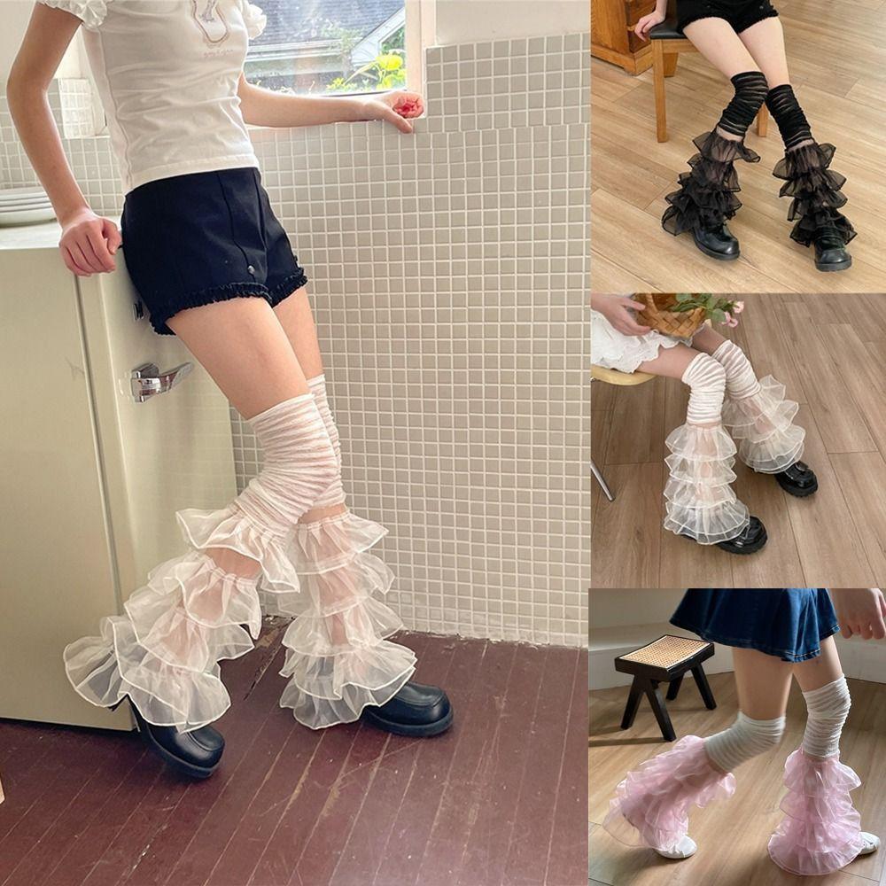 Mesh Design Lace Leg Warmers Soft Stretchy Over The Knee Socks Stacked Socks  Women Girl
