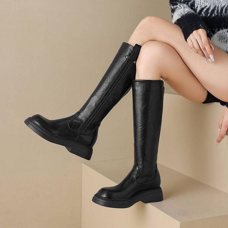 Korean version of the new leather solid color rear zipper Martin boots thick-soled non-slip women's boots autumn and winter women's square heel