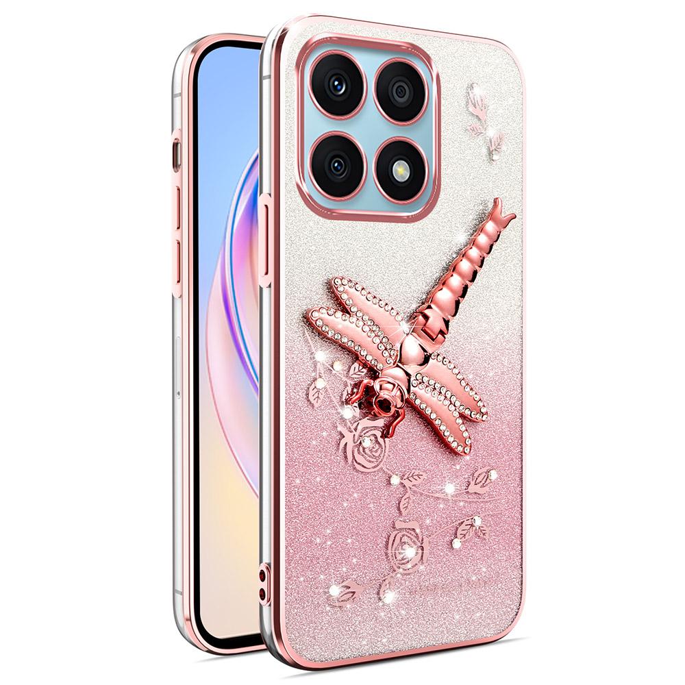 KADEM For Honor X8b 4G Case Dragonfly Kickstand TPU Flowers Glitter Phone Cover